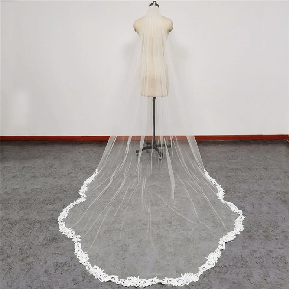 

New Scalloped Shape Wedding Veil One Layer 3M 4M 5M long Ivory Soft Tulle Bridal Veils Voile Mariage Wedding Accessories