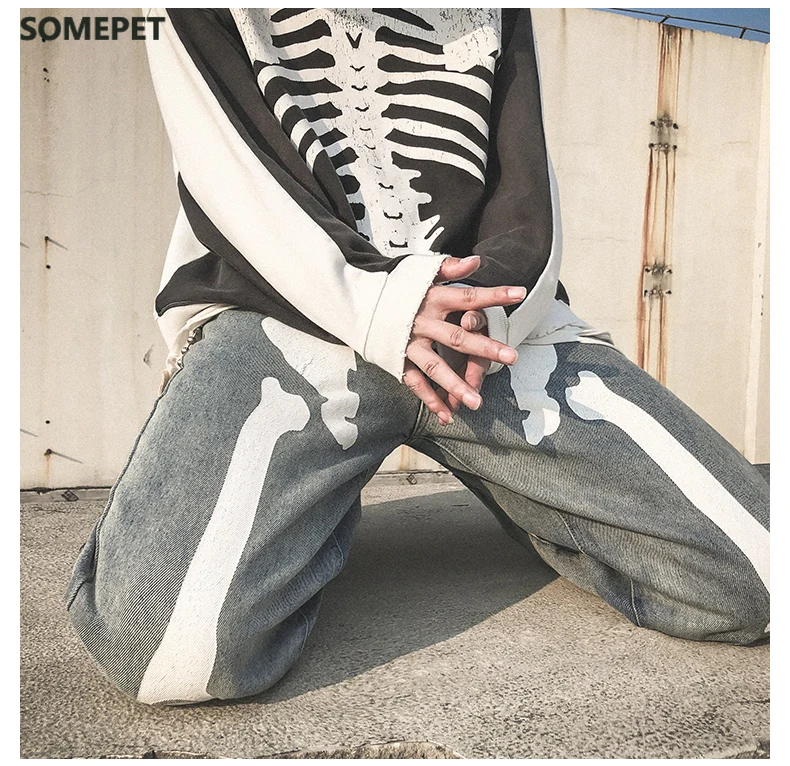 Джинсы мужские оверсайз с высокой талией брюки из денима брюки-султанки в стиле