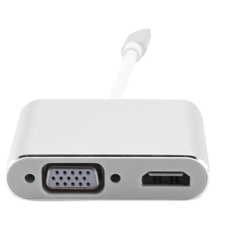 USB C To HDMI + VGA Type (Thunderbolt 3 Compatible) 4K+VGA Adapter Compatible Pro/Chromebook Pixel/Dell X |