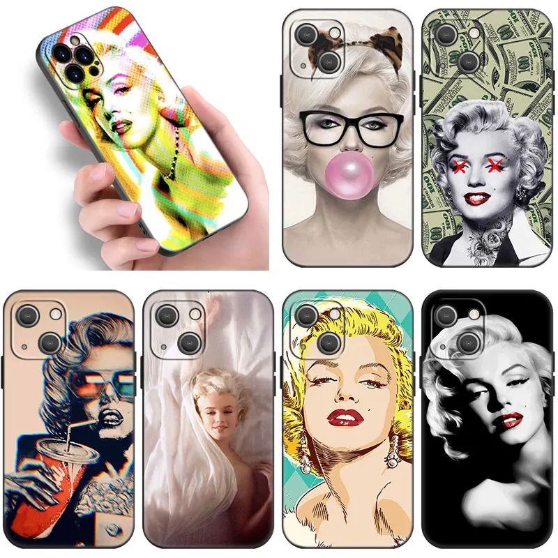 Силиконовый чехол Marilyn Monroe для Apple iPhone 13 12 Mini 11 Pro Max 7 8 XR X XS MAX 6 6S Plus 5 5S SE 2020 черный |
