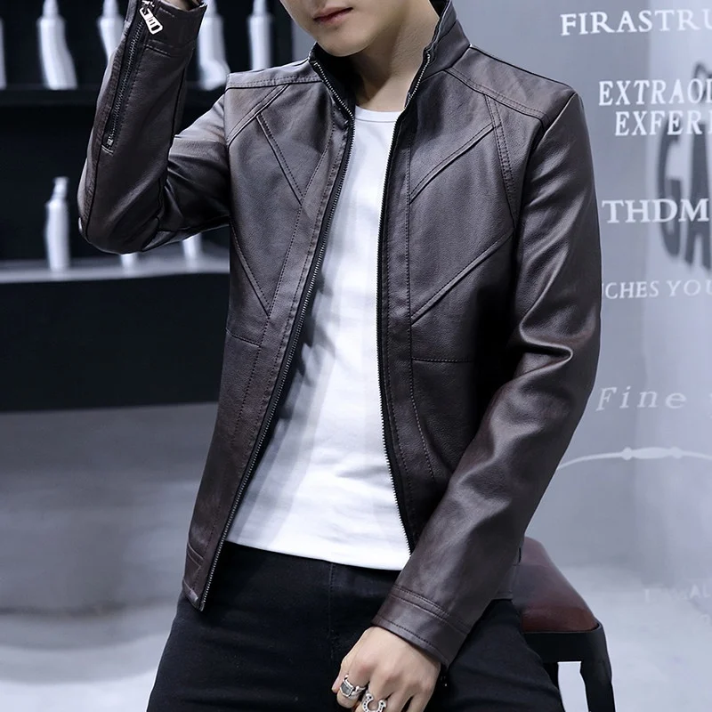 Casual Stand Collar Xs Leather Coat Men's Business All-Match Small S Youth Autumn and Winter 55 Jacket Fashion