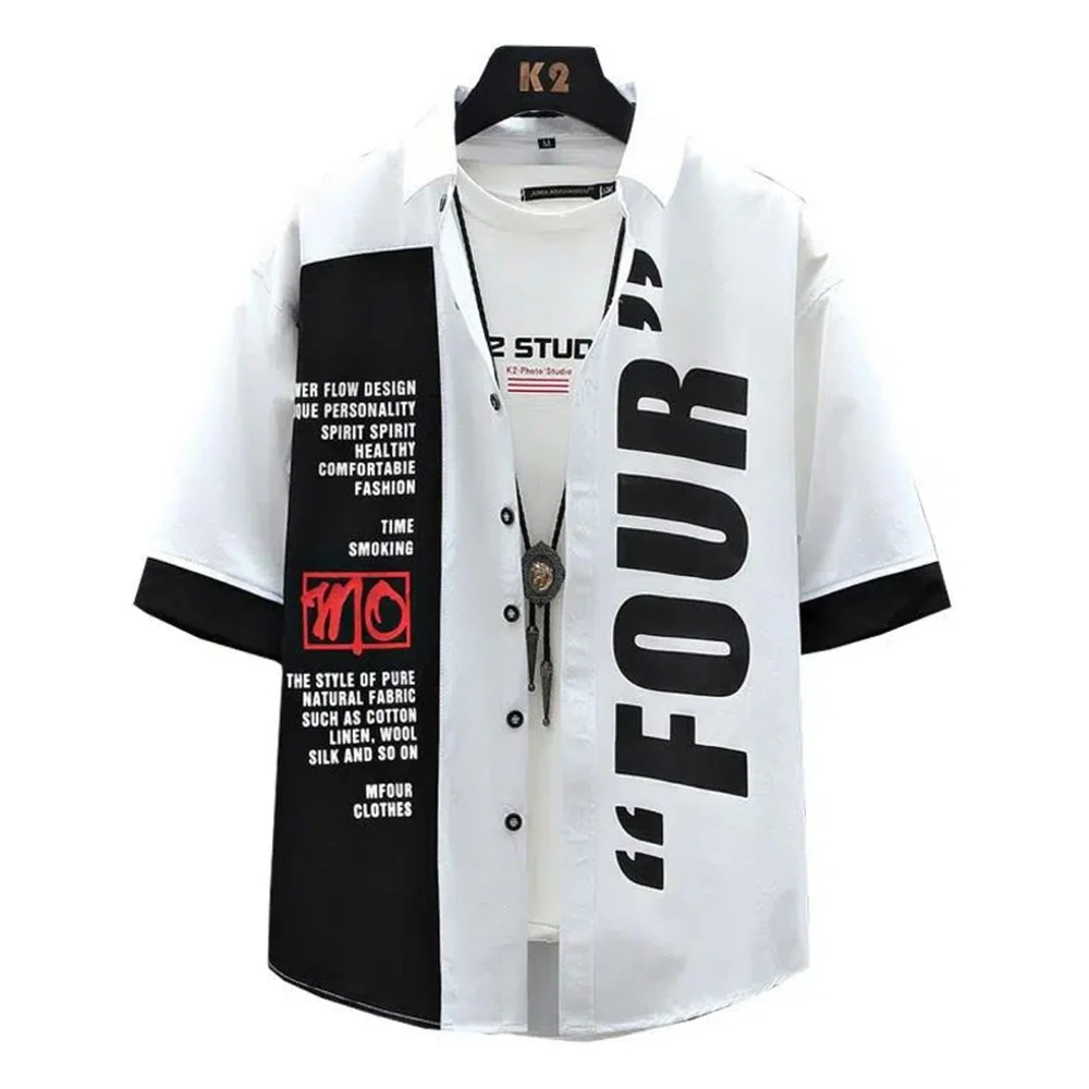 

Japanese All-match Teenagers Loose And Handsome Sleeve Casual Korean Fashion Shirt Men New Short Sleeve Summer Harajuku