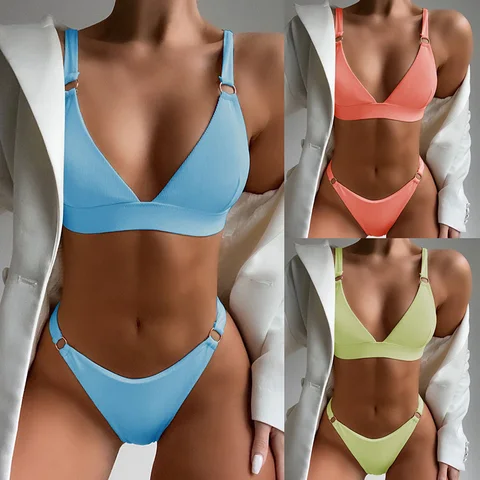 2023 Summer Fashion Sexy Bra Stripe Bikini Split Swimwear Women Ultra Thin Elastic Swimsuit Bandage Style Brazilian Swimwear