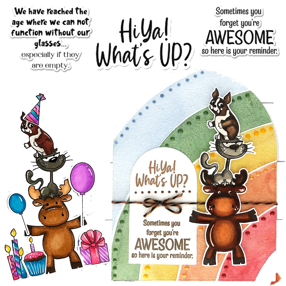 

Animal Friends Dog Cat Cow What's Up Awesome Birthday Cutting Dies/Clear Stamp Crafts Card Album Making DIY Stencil 2023