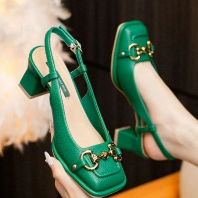 

The New Summer Edition Of 2022 Women's Pure Color High-Heeled Shoes With Horseback Buckle Casual Fashion And All-Match Women