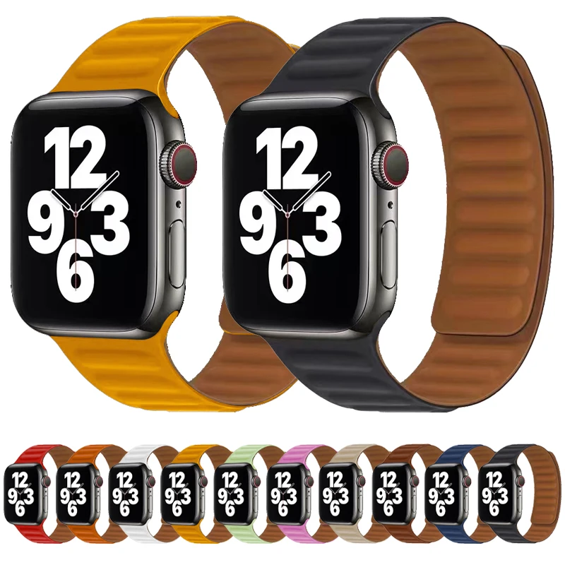 

Ремешок магнитный для Apple Watch 8 7 se, кожаный браслет для iWatch Series 6 5 3 38/42 мм, 41 мм 45 мм 40 мм 44 мм