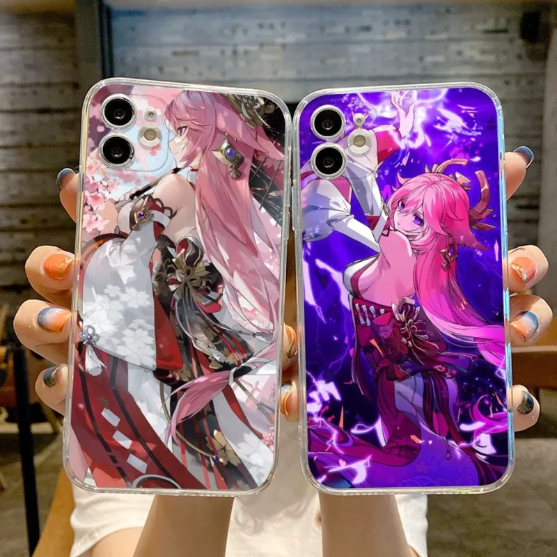

Yae Miko Genshin Impact Phone Case FOR IPhone 14 13 11 12 Pro 8 7 Plus X 13 Pro MAX XR XS MINI Transparent Covers