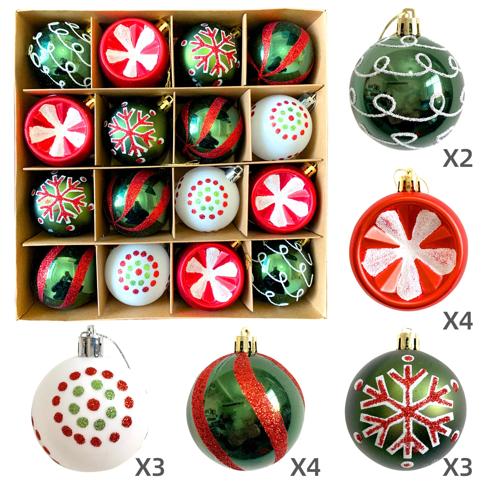 

Рождественские шары, пластик, 16 шт