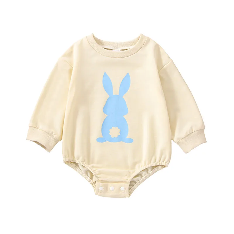 

Bmnmsl Baby Boy Girl Romper Long Sleeve Round Neck Cartoon Easter Rabbit Print Casual Spring Fall Baby Romper