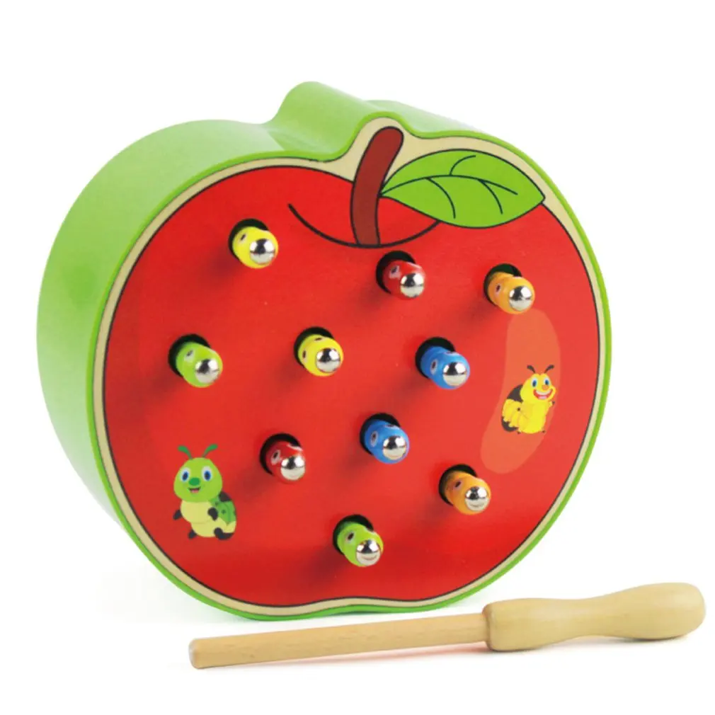 

3D пазл, детские деревянные Игрушки для раннего развития детей, Обучающие игрушки, цветная Когнитивная игра «Поймай червячка», клубника, ябл...