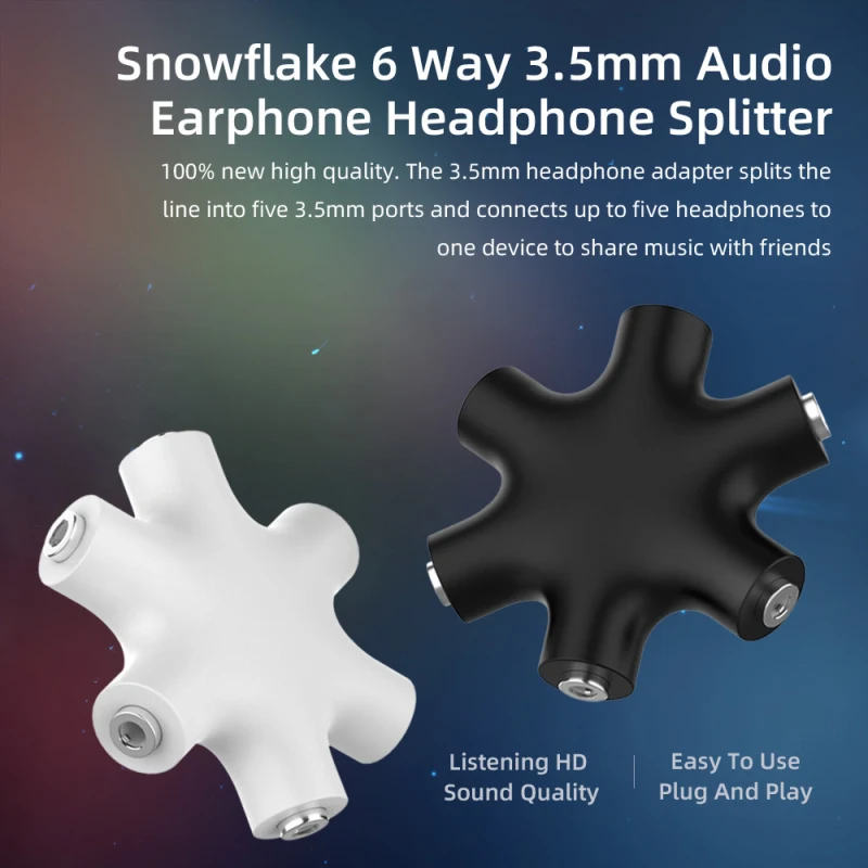 

3.5mm Hexagonal Splitter Audio Conversion 1/5 Snowflake Music Sharer Port Headphone Auxiliary Splitter