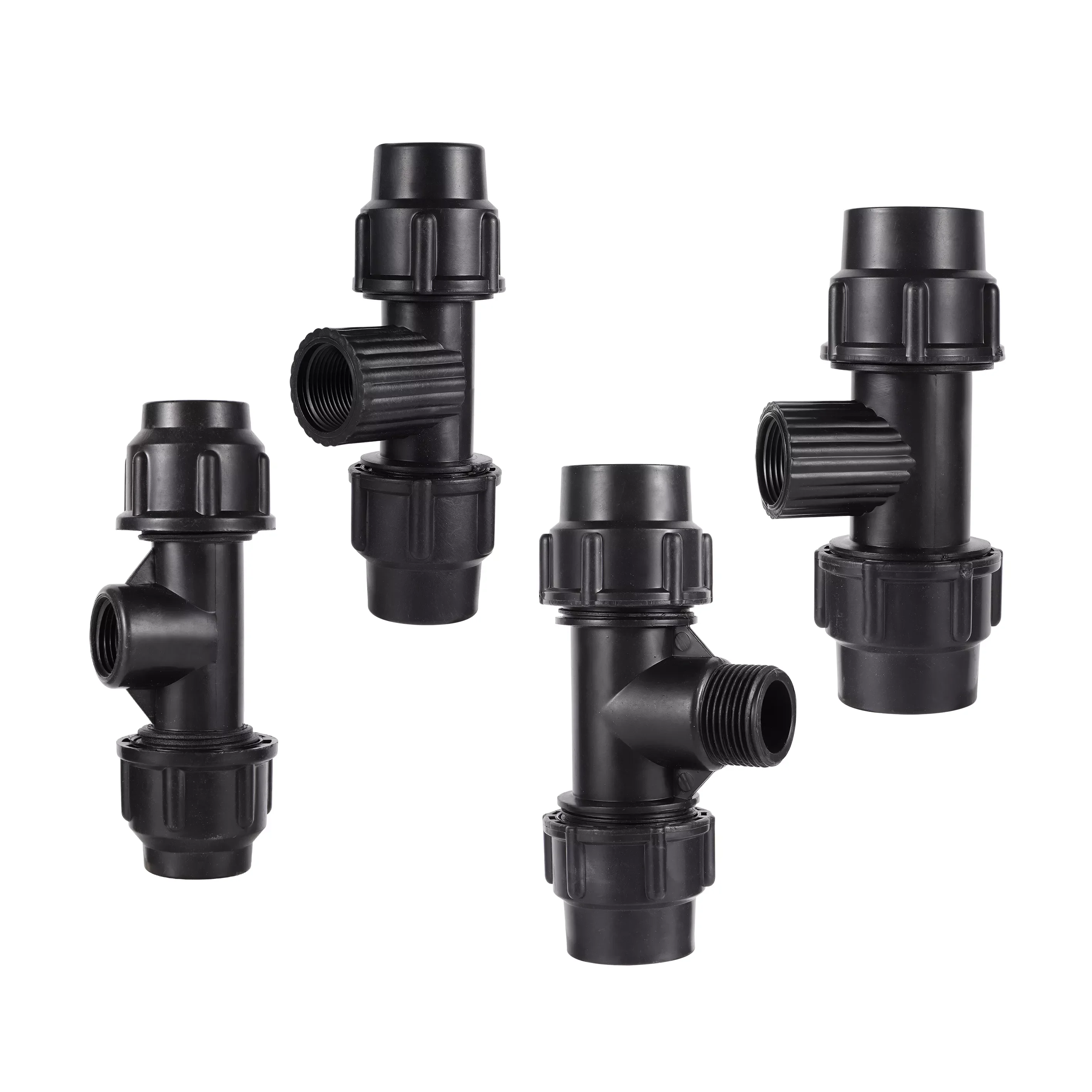 

NEW2022 Black 1/2" 3/4" 1" Thread to 20/25/32mm HDPE Pipe Connector PE PVC Irrigation Tube Tee Connector 3-Way Co