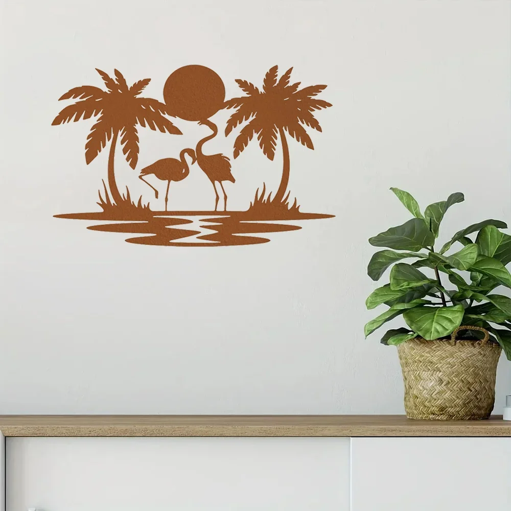 Преобразите свое пространство с помощью металлического фламинго пальмы заката