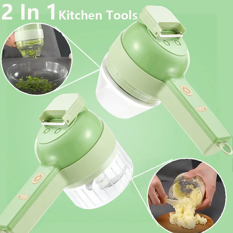 4 In 1 Handheld Electric Vegetable Cutter Set Multifunctional Durable Chili Vegetable Crusher Ginger Masher Machine Kitchen Tool