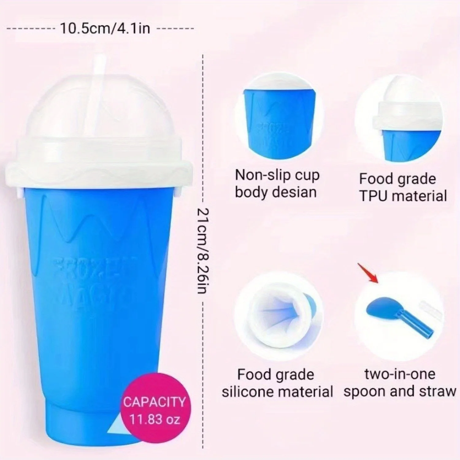 Фото TFS Slushie Clay Made Frozen Magic Squeeze Cup, Изготовление сока, Молока, Йогурта, Мороженого, Охлаждающая чашка для смузи своими руками с соломинкой на крышке, №4