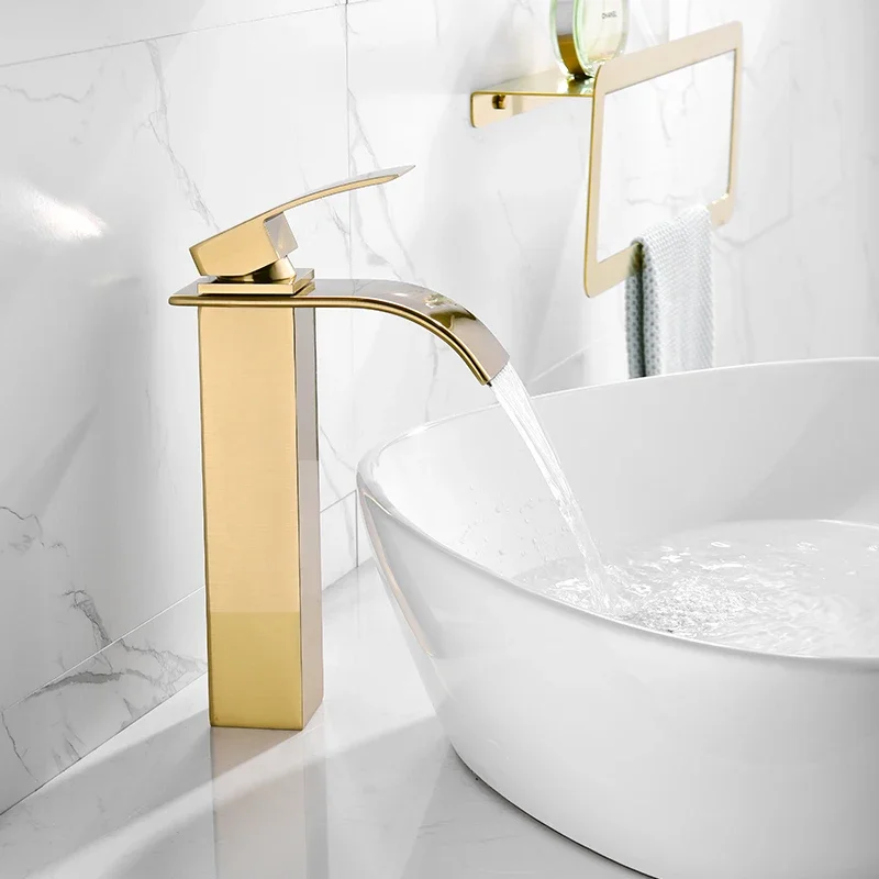 Полностью медный матовый золотой кран горячей и холодной воды одноотверстие