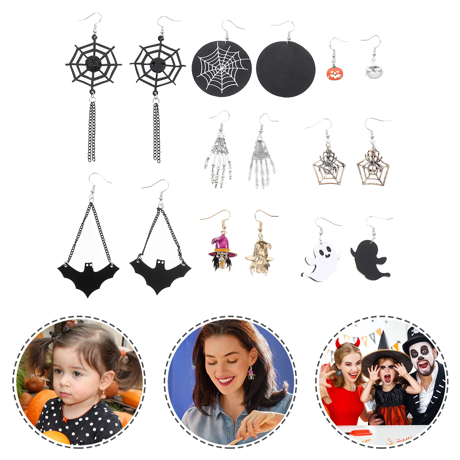 

8 Pairs Tassel Halloween Earrings Women's Bohemian Decor Dangle Alloy Pumpkin Decors