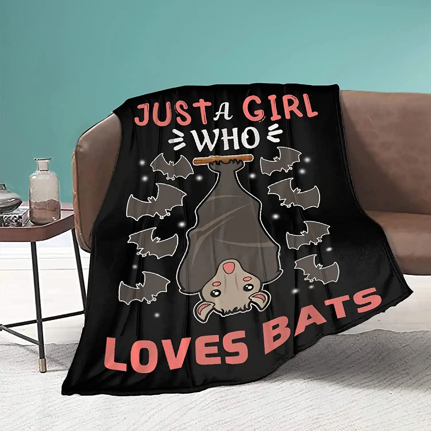 

Bat Print Blanket Just Girl Loves Bats Throw Blankets Lightweight Soft Fleece Flannel Air Conditioner Quilt Gift Bedroom