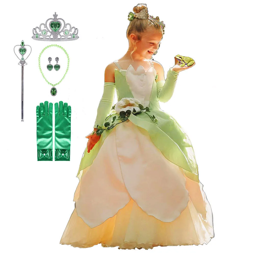 The Princess and the Frog Costume for Kids Girls Tiana Dress Carnival Tiana Dress Up Dresses Girl Princess Role Playing Dresses