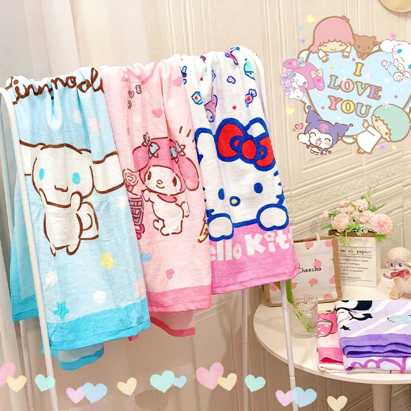 

High Quality Sanrios Kawaii Cotton Bath Towel Cinnamoroll My Melody Cute Girl120*60Cm Absorb Waters Thickened Child Anime