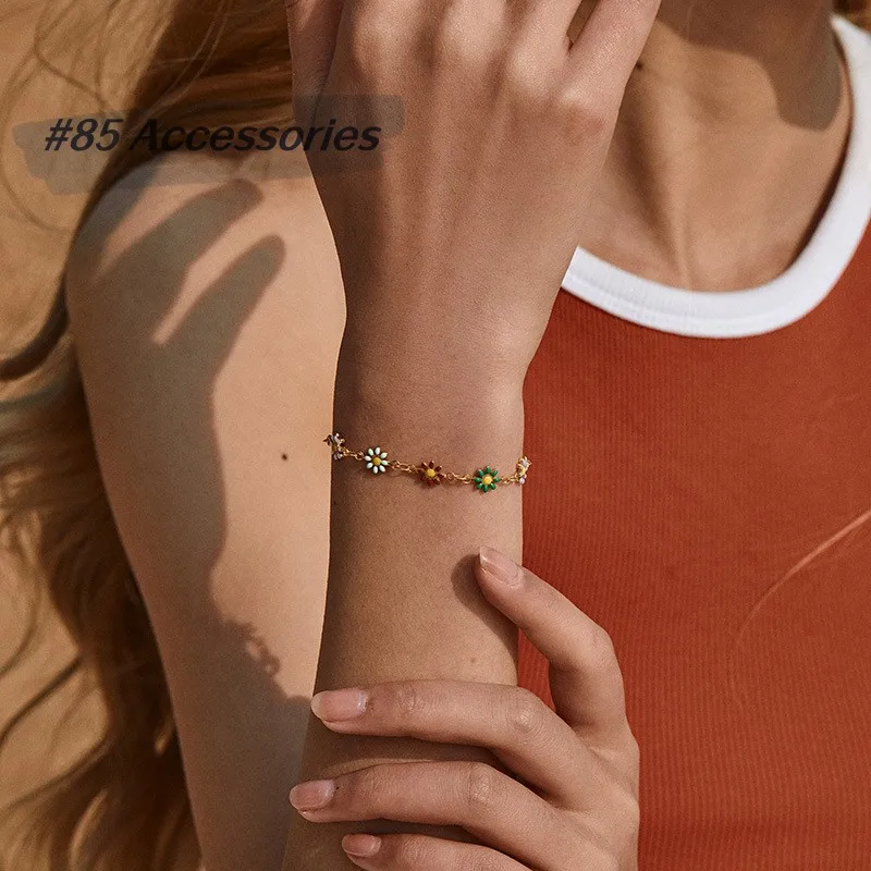 

French-Style Vintage Candy Color Glass Drill Hand-Made Craft 18K Gold Plated Ethnic Bracelets ZN00146