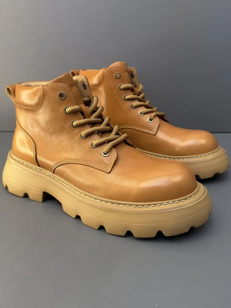 Осенне-зимние новые мужские повседневные короткие ботинки из конской кожи в