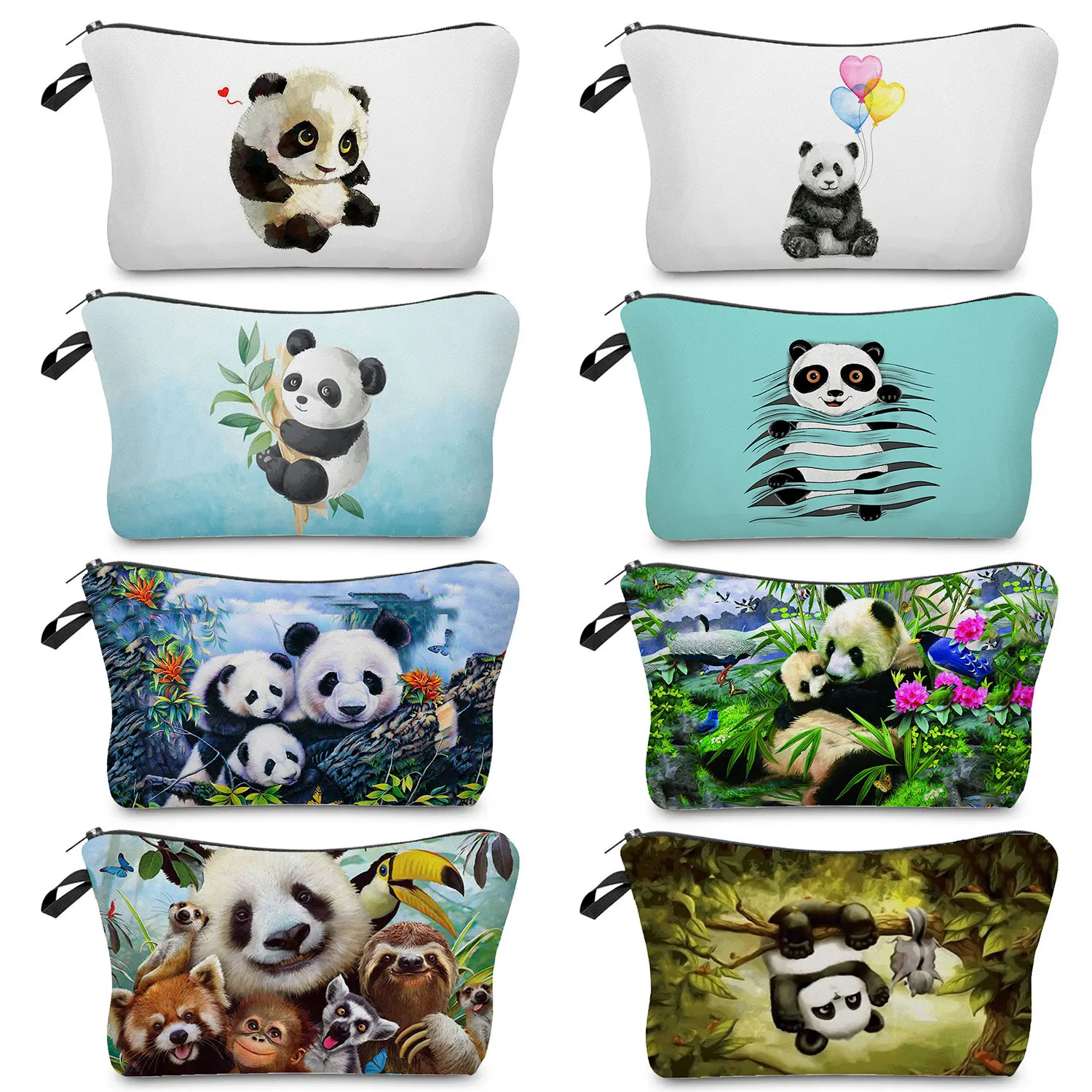 

Casual Cute Panda Print Personalized Makeup Bag Chinese Style High Quality Travel Toiletry Bag Customizable Women's Cosmetic Bag