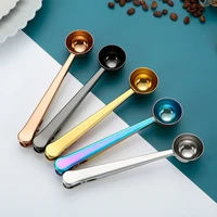 stainless steel coffee spoon with bag clips for kitchen long handle measuring spoons for tea milk powder instant drinks