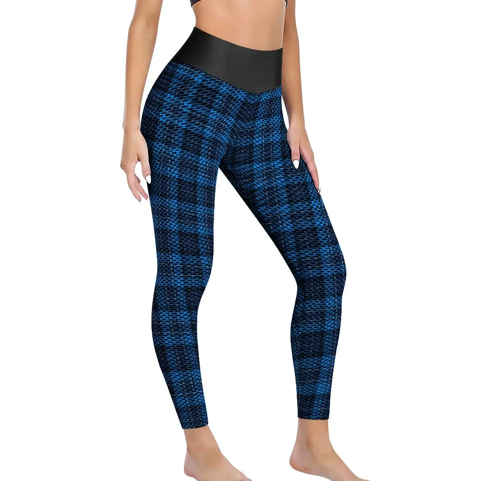 

Blue Tartan Plaid Leggings Vintage Print Gym Yoga Pants Women Push Up Retro Leggins Sexy Stretchy Custom Sports Tights Big Size