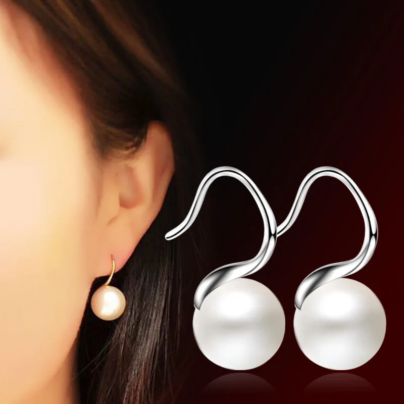 

Korean Fashion Silver Color Hoop Earrings Pearl Ear Hook Earrings For Women Trendy Gift Lucky Girl Jewelry Accessories For Women