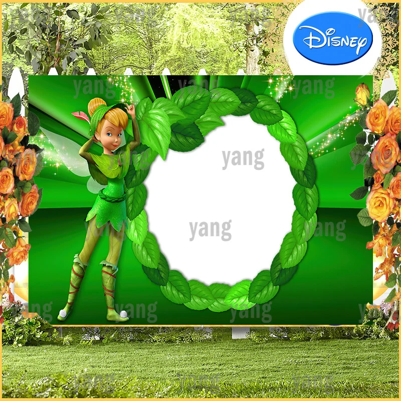 

Cartoon Disney Blonde Hair Princess Lovely Tinker bell Green Leaves Backdrop Baby Happy Birthday Party Photography Background