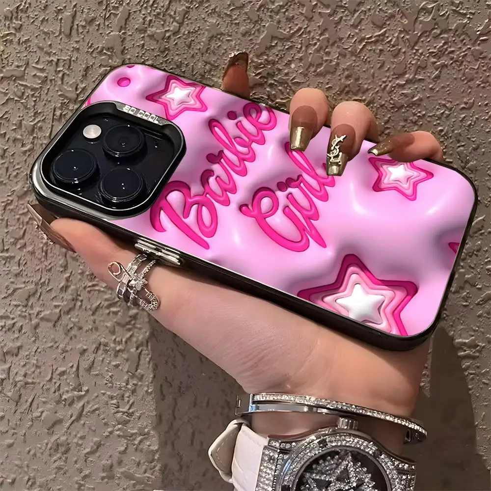MINISO-Fashion Girls B-Barbie D-Doll Phone Case Matte Colored Silver For Iphone 16 15 14 Pro 13 12 Plus 11 7 Cover