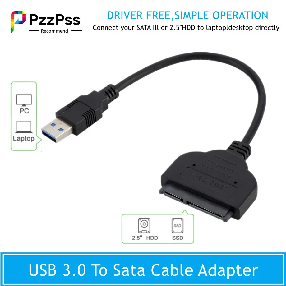 

PzzPss USB SATA 3 Cable Sata To USB 3.0 Adapter UP To 6 Gbps Support 2.5Inch External SSD HDD Hard Drive 22 Pin Sata III A25 2.0