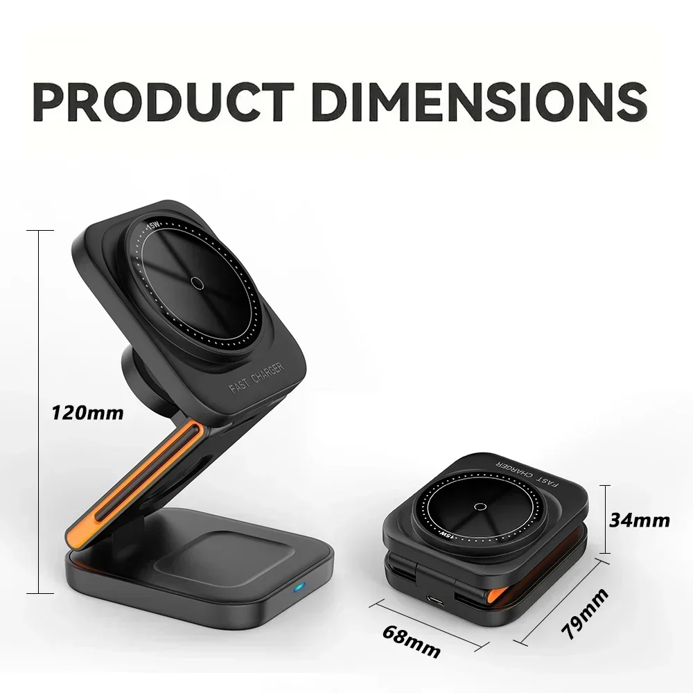 3 в 1 Складная магнитная Беспроводная зарядная подставка для iPhone 15 14 13 12 Apple Watch AirPods 32 док-станция Держатель для быстрой зарядки (art.: 3920c8a62dc41) - 3920c8a62dc41