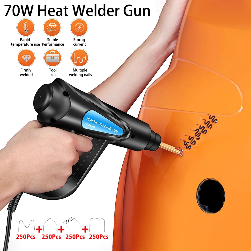 

Степлер для ремонта бампера автомобиля, 70 Вт, пластиковый сварочный аппарат, тепловая пушка, пластиковый сварочный аппарат, паяльник, скобы,...