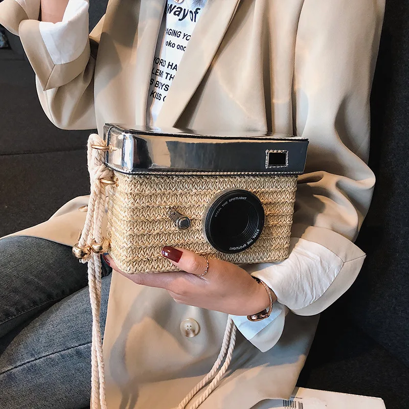 

Summer Women's Bag 2022 Trend Funny Camera Woven Female Bag Fashionable Unusual Party Cute Small Square Shoulder Crossbody Bags