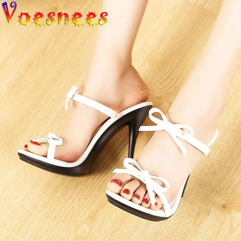 

Voesnees 2022 New High Heels Slipper Summer Narrow-band Women's Shoes Fashion Designer Bow Sandals Elegant Female Stiletto Pumps
