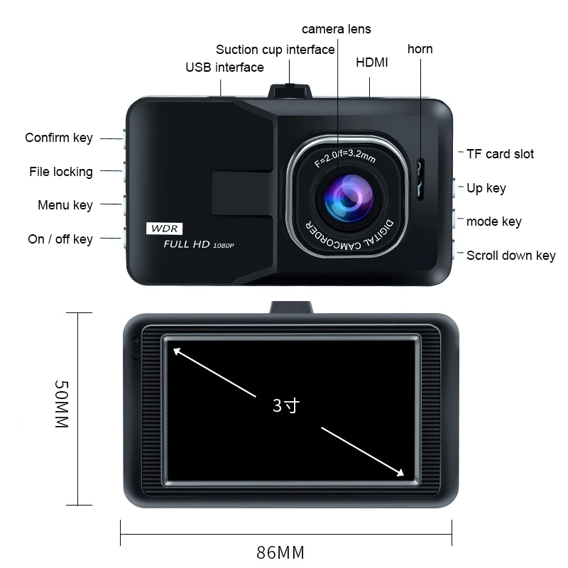 

Avi Car Dvr Hd 1080p Dash Camera Durable Black Box Cycle Dashcam Easy To Operate Multifunctional Mirror Driving Recorder 1000ma