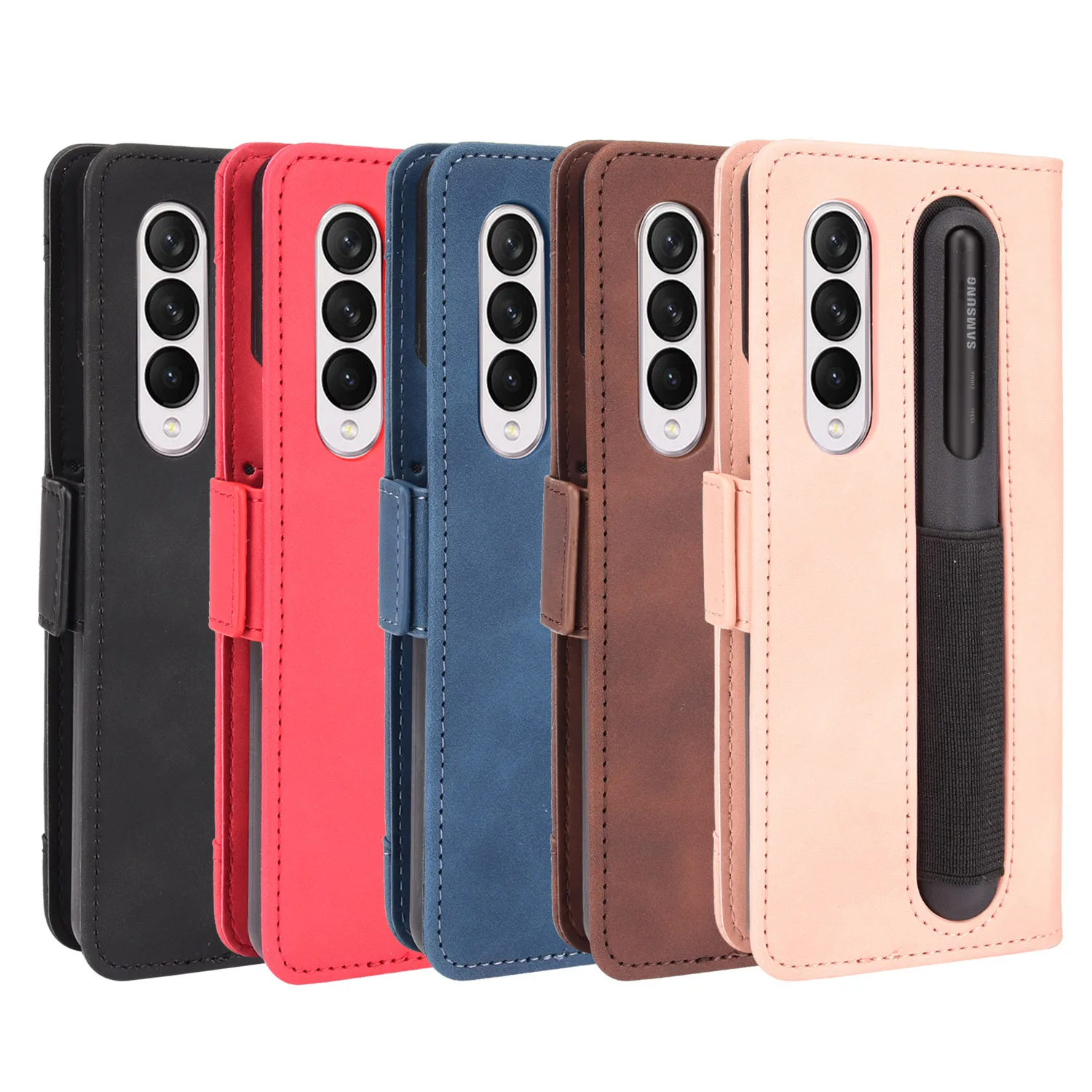 

New Style Leather Case For Samsung Galaxy Z Fold 3 4 Fold4 5G With Pen Slot Card Solt Holder Phone Bag Magnetic Flip Book Wallet