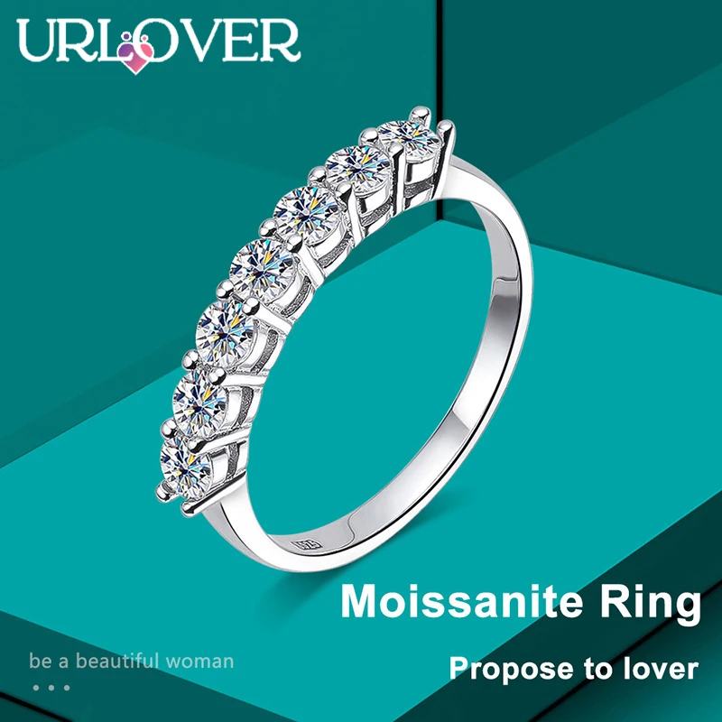 

URLOVER 3mm D Color Moissanite Ring s925 Sterling Sliver Plated 18k White Gold Eternity Band Wedding Engagement Rings For Women