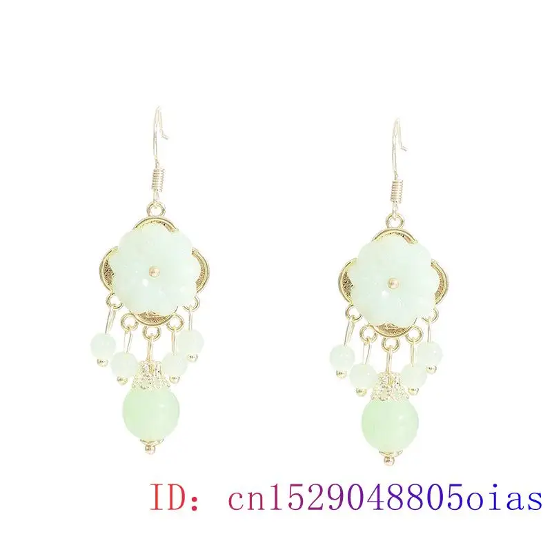 Green Jade Flower Earrings for Women Luxury Charm Vintage Charms Stone Talismans Fashion Real Jewelry Natural Gifts Amulet images - 6