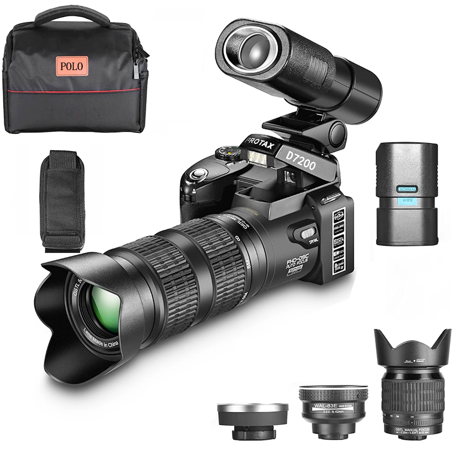 

Цифровая камера ELRVIKE HD POLO D7200 PROTAX, Профессиональная зеркальная видеокамера с автофокусом, 33 миллиона пикселей, 24-кратный оптический зум, три объектива