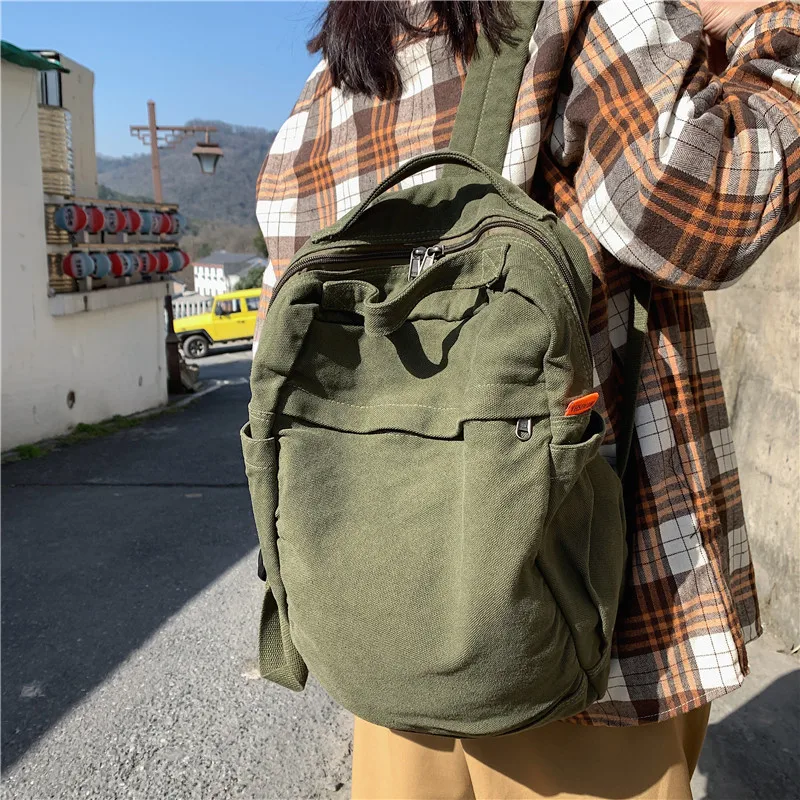 Female Travel Cotton Roomy Laptop Army Green Everyday Daypac