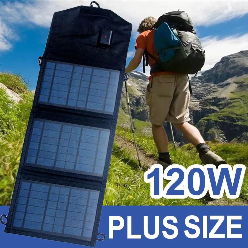 

NEW2023 NEW 120W Plus Size Solar Panel Charger Foldable Solar Plate 5V USB Safe Charge Cell Solar Phone Charger for Home Outdoor