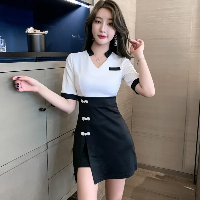 Женская рабочая одежда рубашка костюм с короткой юбкой для отеля официанта