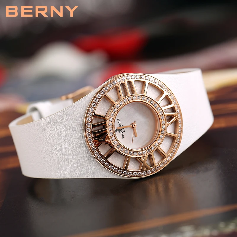 

BERNY Japan Quartz Watch for Woman Luxury Casual Wristwatch Genuine Leather Strap 3M Waterproof Ladies Relojes Mujer