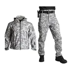 Тактические Куртки, Мужская мягкая оболочка, армейский ветрозащитный Камуфляжный охотничий костюм, кожа акулы, военная походная куртка + брюки XS-5XL