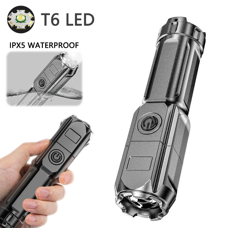 

LED Flashlight ABS Strong Light Zoom Outdoor Portable Household Multifunctional Mini Rechargeable High Lumens Camping Flashlight