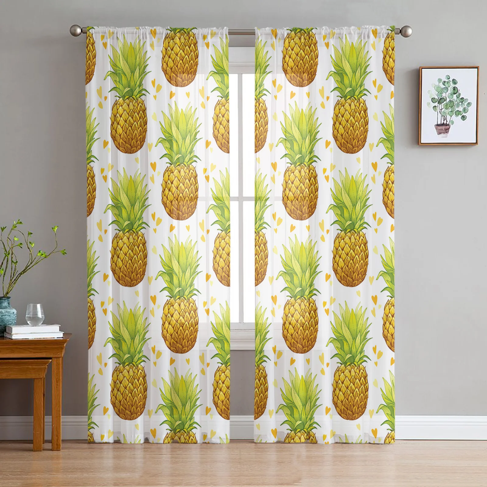 

Pineapple Watercolor Hand Painted Tulle Curtains for Living Room Bedroom Decor Transparent Chiffon Sheer Voile Window Curtain