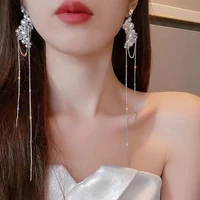 new fashion trend s925 elegant and exquisite pearl crystal tassel earrings womens wedding jewelry birthday gift wholesale